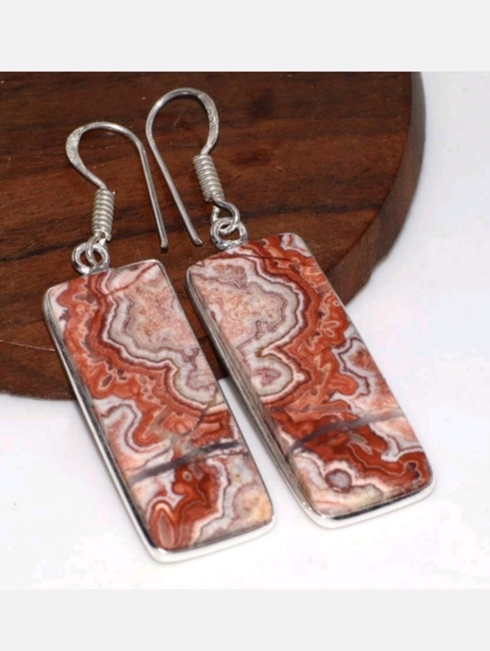 Mexican Crazy Lace Agate 925 Sterling Silver Handmade Drop Dangle Earrings